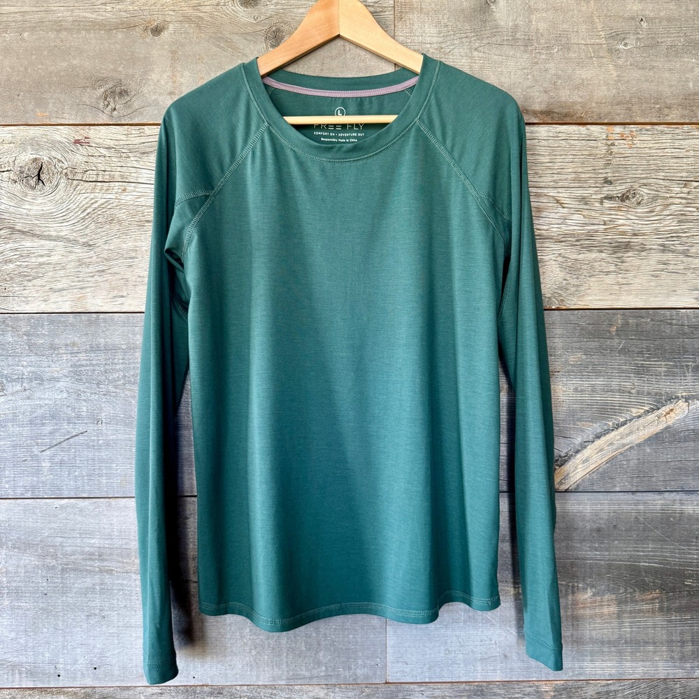 Free Fly Mens Bamboo Long Sleeve Shirt L Dark Green Performance Fishing Gorpcore